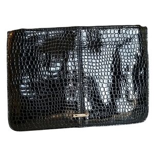 Topshop faux croc black clutch bag with chain